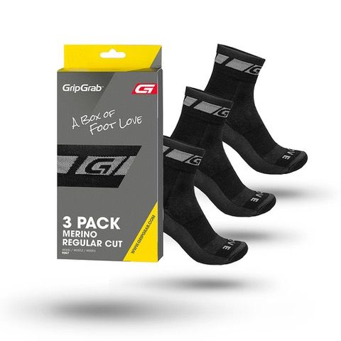 GripGrab Merino Regular Cut cykelstrømper 3-pak - Sort